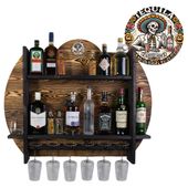 Drewniany barek na ścianę półka barowa ścienna na alkohol i kieliszki – barek wiszący loft vintage BURNED Tequila