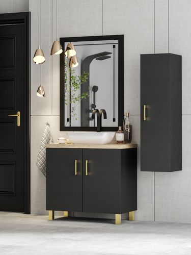 Szafka łazienkowa ROCO 80 czarna z umywalką Lara (W7) na Arena.pl