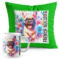 ZESTAW KUBEK + PODUSZKA ZIELONA - PIES RASA BULLDOG FRANCUSKI FRENCH