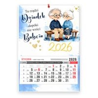 Kalendarz Ścienny 2026 Wiszący Nadruk A3 Prezent na Dzień Babci Dziadka