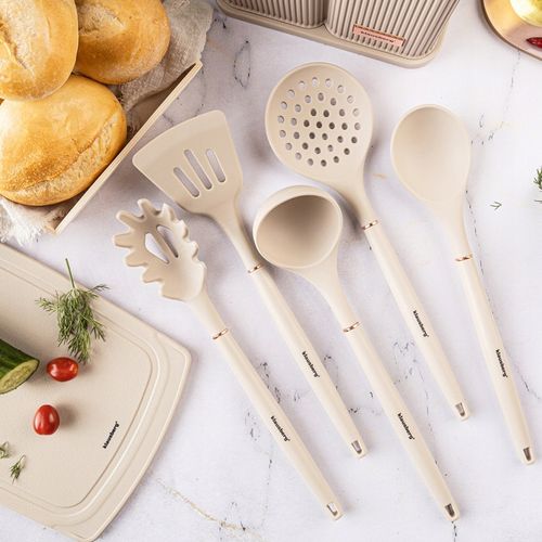 Komplet 5 Noży + Zestaw 5 przyborów kuchennych + deska do krojenia + Stojak na Arena.pl