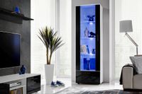 Witryna Szklana Regał Salon Biały/Czarny z Półkami Bez LED 192x60