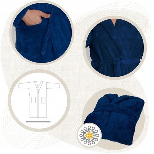 Granatowy szlafrok męski z kapturem ciepły miękki S / M na Arena.pl