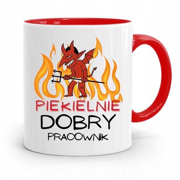 Dla Pracownika Kubek Czerwony Piekielnie Dobry Z Nadrukiem Ze Zdjęciem zdjęcie 1