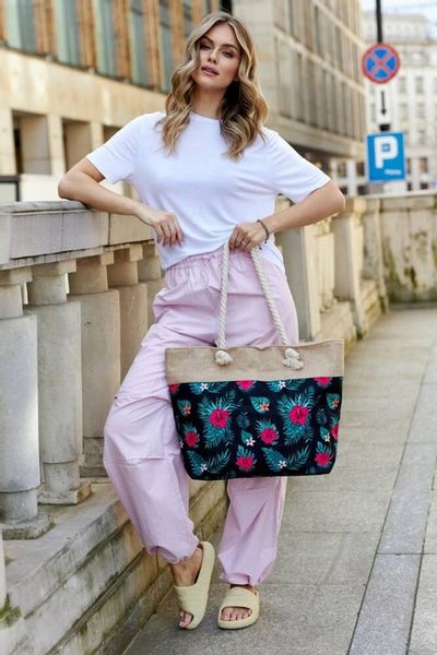 Torba Plażowa Duża Zapinana Na Zamek Torebka Shopper Na Piknik z Podszewką zdjęcie 10