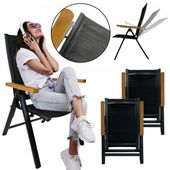 LUKSUSOWE REGULOWANE KRZESŁO OGRODOWE ALUMINIUM MADERA 2X CZARNE