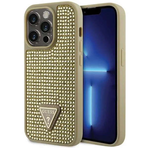 Etui Guess Rhinestone Triangle na iPhone 14 Pro - złote zdjęcie 1