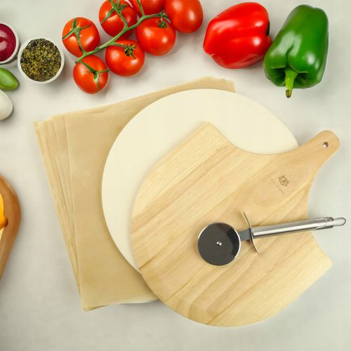 ZESTAW KAMIEŃ Z KORDIERYTU DO PIECZENIA PIZZY 33CM + AKCESORIA NÓŻ DESKA na Arena.pl