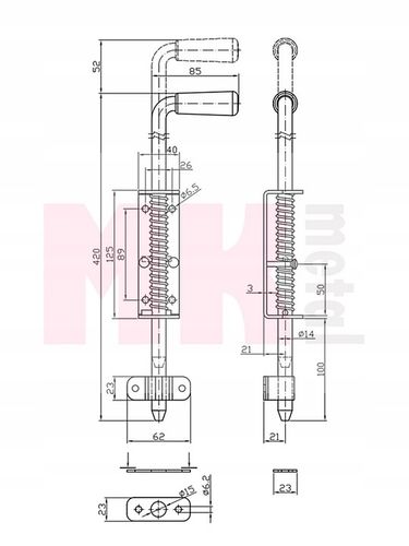 Rygiel zasuwa do bramy zamknięcie skobel L420 sprężyna ocynk na Arena.pl