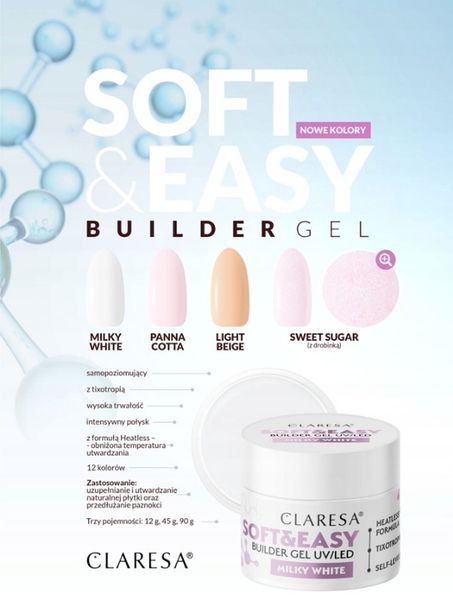 CLARESA ŻEL BUDUJĄCY MILKY WHITE 45G zdjęcie 3