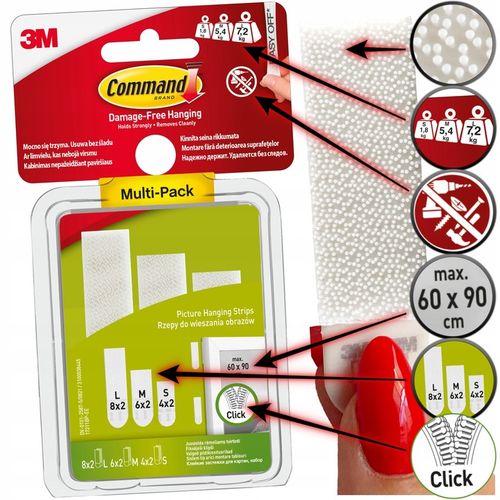 Rzepy Samoprzylepne d Wieszania Obrazów COMMAND do 7,2kg Zestaw na Arena.pl