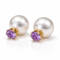 kolczyki kule triball perłowe z fioletowym kryształem k70fio