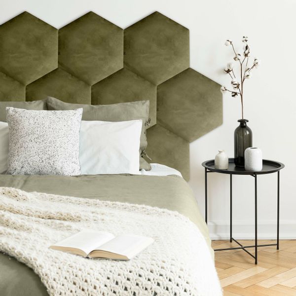 PANELE TAPICEROWANE PLASTER MIODU Heksagon KHAKI 35cm x 40cm zdjęcie 5