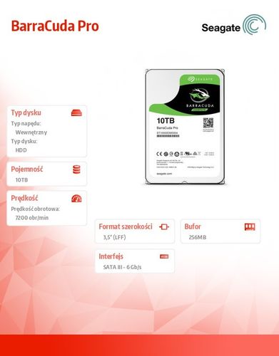 Seagate BarraCuda Pro 10TB 3,5'' ST10000DM0004 na Arena.pl