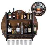 Drewniany barek na ścianę półka barowa ścienna na alkohol i kieliszki – barek wiszący loft vintage BRAUN Whiskey Bar