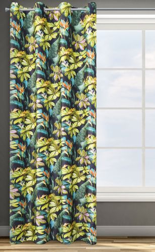 Zasłona gotowa na przelotkach LIVY 140x250 Design91 czarna w roślinny wzór na Arena.pl