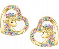 Kolczyki jednorożce serce stal chirurgiczna 316L pozłacane