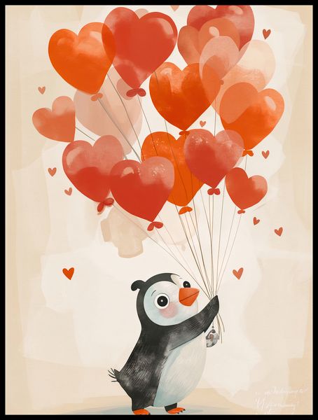Plakat 60x80cm Pingwinek z Balonami zdjęcie 2