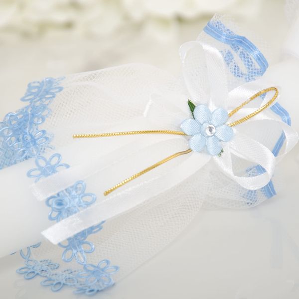 Biały stroik na świece do chrztu, komunii SS-03 zdjęcie 3