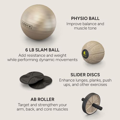 Zestaw treningowy Centr Core Kit (piłka, slam ball, AB roller, dyski) + 3 miesiące aplikacji na Arena.pl
