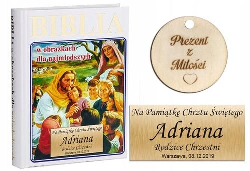 BIBLIA NA PREZENT BIBLIA na CHRZEST KOMUNIĘ PISMO ŚWIĘTE GRAWER IMIĘ biała na Arena.pl