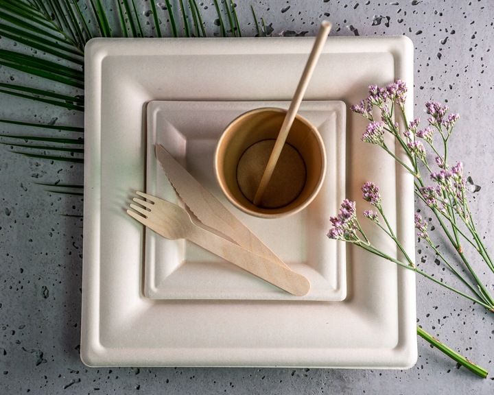 Zestaw z trzciny cukrowej kwadratowy brąz/12 osób zdjęcie 10