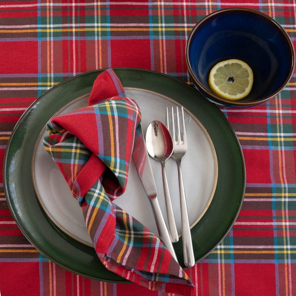 Obrus Świąteczny 138x140 w Kratę Czerwoną Włoski Look zdjęcie 6