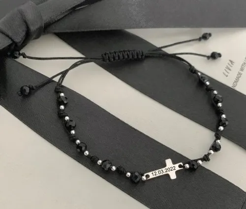 Dziesiątka różańca bransoletka RÓŻANIEC srebro onyks GRAWER TWÓJ TEKST na Arena.pl