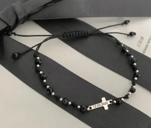 Dziesiątka różańca bransoletka RÓŻANIEC srebro onyks GRAWER TWÓJ TEKST zdjęcie 3