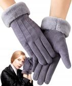 Damskie Ciepłe Rękawiczki Zimowe Dotykowe Z Misiem