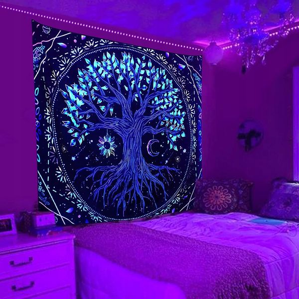 Dekoracja ŚCIENNA UV OBRAZ Fluorescencyjny ODBLASK Tęczowe Drzewo zdjęcie 12
