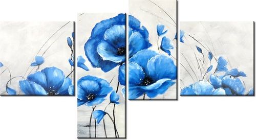 100 55CM OBRAZ 4 ELEM NIEBIESKIE MAKI PŁÓTNO DRUK na Arena.pl