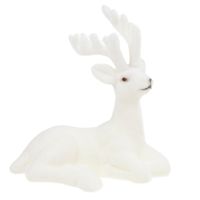 RENIFER FLOKOWANY OZDOBNY BIAŁY WELUROWY FIGURKA DEKORACJA ŚWIĄTECZNA LEŻĄCY