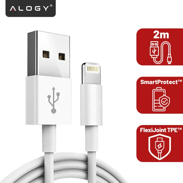 Kabel 2m Lightning do USB-A USB do Apple iPhone, iPad, iPod BOX Biały zdjęcie 4