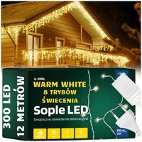 LAMPKI KURTYNA ŚWIATEŁKA ŁAŃCUCH ŚWIĄTECZNE ZEWNĘTRZNE 300 LED 12M CIEPŁA