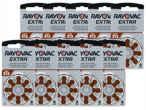 Baterie do aparatów słuchowych - RAYOVAC EXTRA - 312 / PR41 - 80 sztuk na Arena.pl