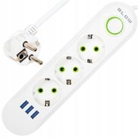 PRZEDŁUŻACZ LISTWA ZASILAJĄCA WŁĄCZNIK 3x USB 3 GNIAZDA 3m BIAŁA MOCNA