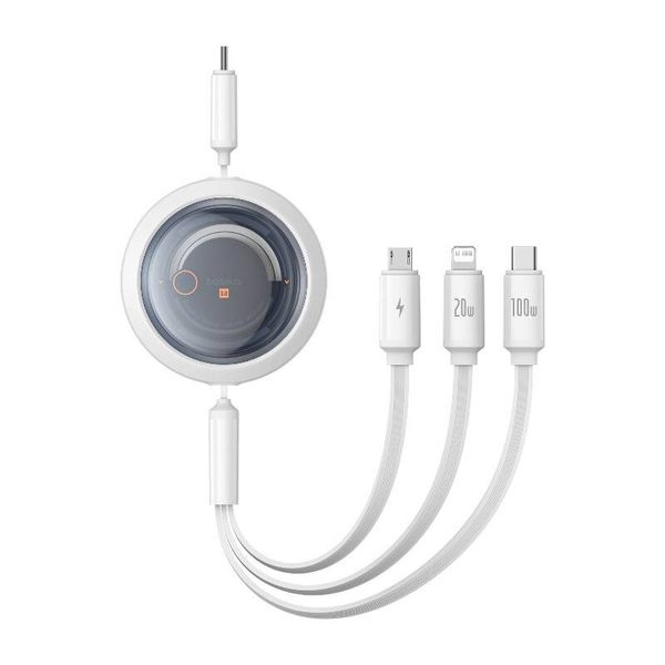 Kabel USB-C 3w1 Baseus Free2Draw USB-C/Lightning/Micro 100W, 1,1m (biały) zdjęcie 1