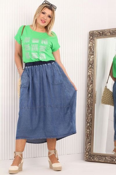 Spódnica jeansowa plus size wysoki stan maxi 62 zdjęcie 2