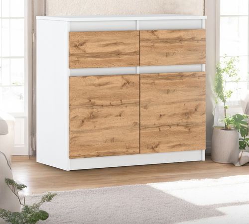 Komoda Biała Z Drewnem 80cm 2 Szuflady Pojemna Szafka Nowoczesna Dąb Wotan na Arena.pl