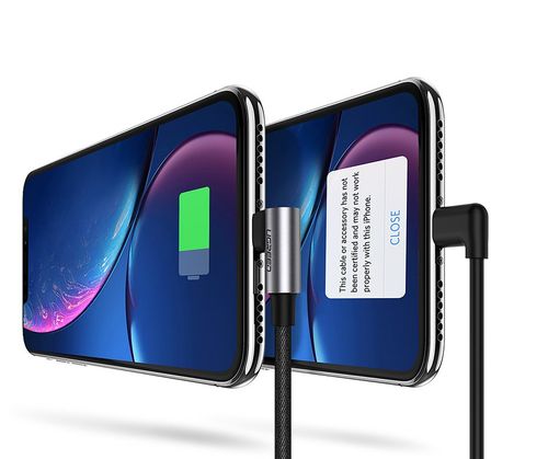 Kątowy kabel przewód do iPhone USB - Lightning MFI 2.4A 1m czarny na Arena.pl