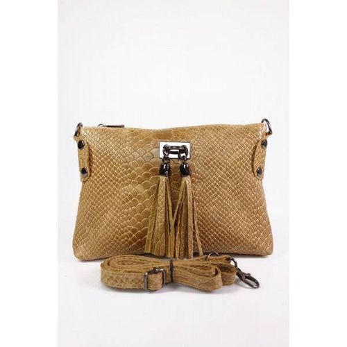 Skórzana włoska listonoszka ,wężowa skórka,frędzelki camel LP149C na Arena.pl