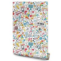 Tapeta Młodzieżowa NAPISY Kolorowe Wzorki Serca