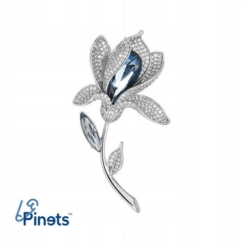 PINETS Piękna Srebrna Broszka KWIAT z niebieską cyrkonią na Arena.pl