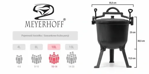 KOCIOŁEK ŻELIWNY MEYERHOFF 10L + GRATIS ŁYŻKA zdjęcie 5
