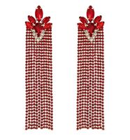 Eleganckie wieczorowe długie wiszące czerwone złote kolczyki efektowne