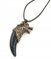 Naszyjnik Wisiorek Kieł Ząb w Głowie Wilka czarny