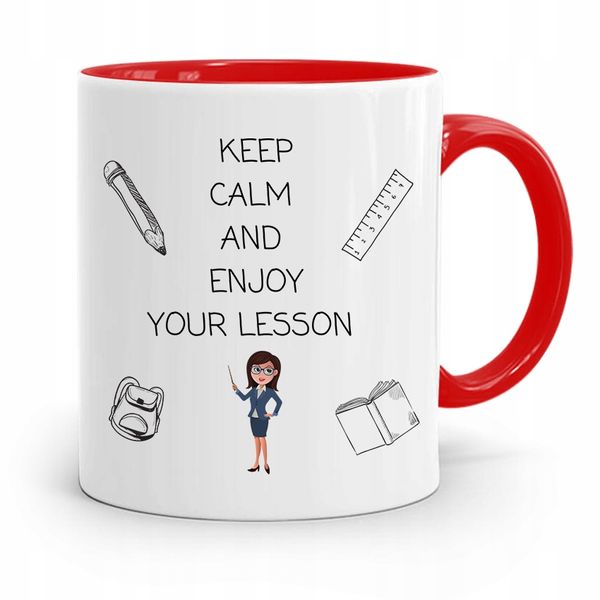 Kubek Czerwony Na Dzień Nauczyciela Keep Calm Z Nadrukiem Ze Zdjęciem zdjęcie 1