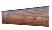 GARAŻ BLASZANY 8m x 6m poziom - spad tył - 2x Brama uchylna + drzwi - drewnopodobny BOX46 8x6