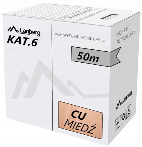 KABEL PRZEWÓD SIECIOWY LAN SKRĘTKA MIEDŹ RJ45 UTP KAT.6 CAT.6 50M LANBERG na Arena.pl